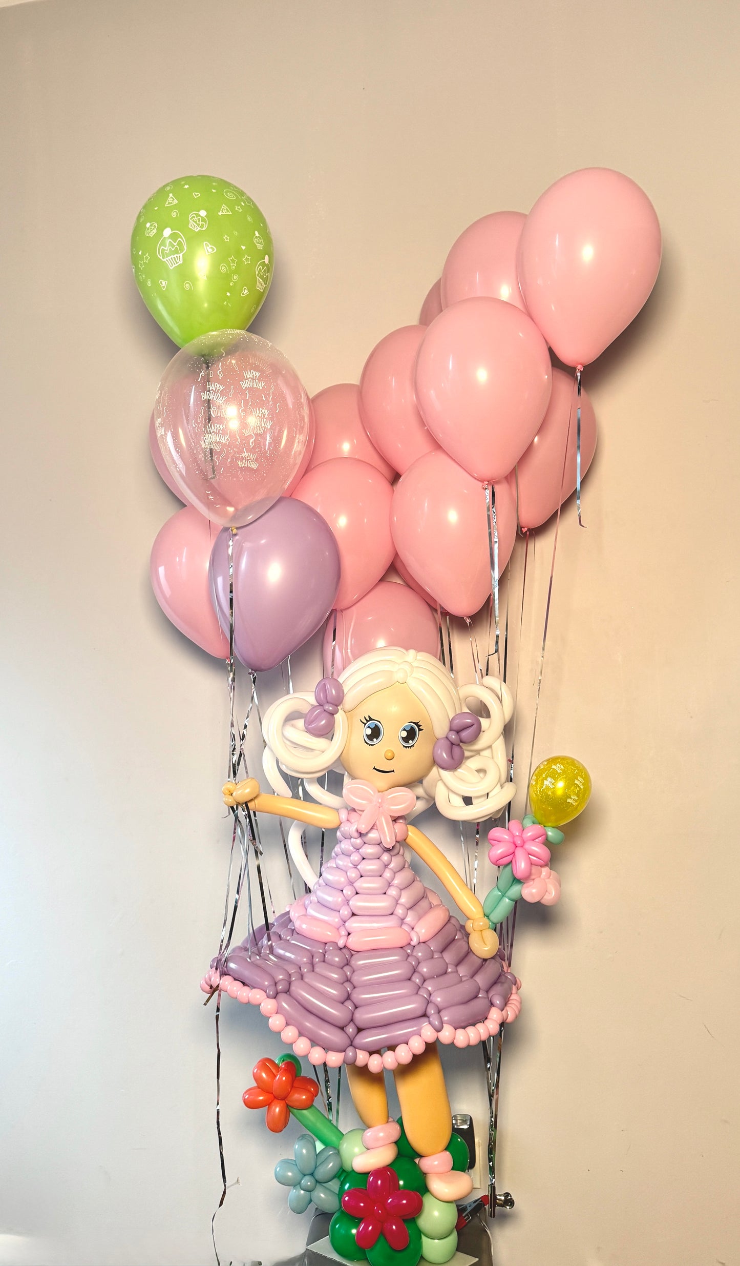 Balloon Girl with Flower Bouquet