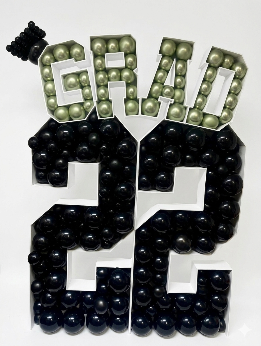 Graduation Balloon Display with Custom Year Numbers & “GRAD” Letters